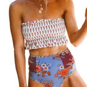 Aleumdr Women Padded High Waist Strapless Swimsuit